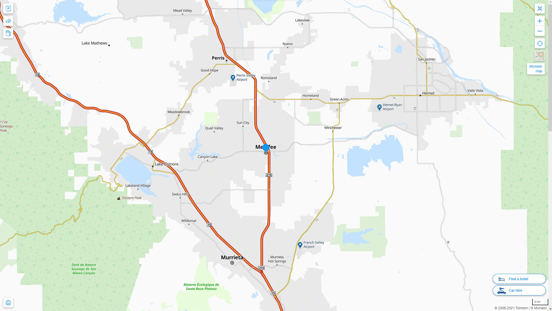 Menifee California Highway and Road Map